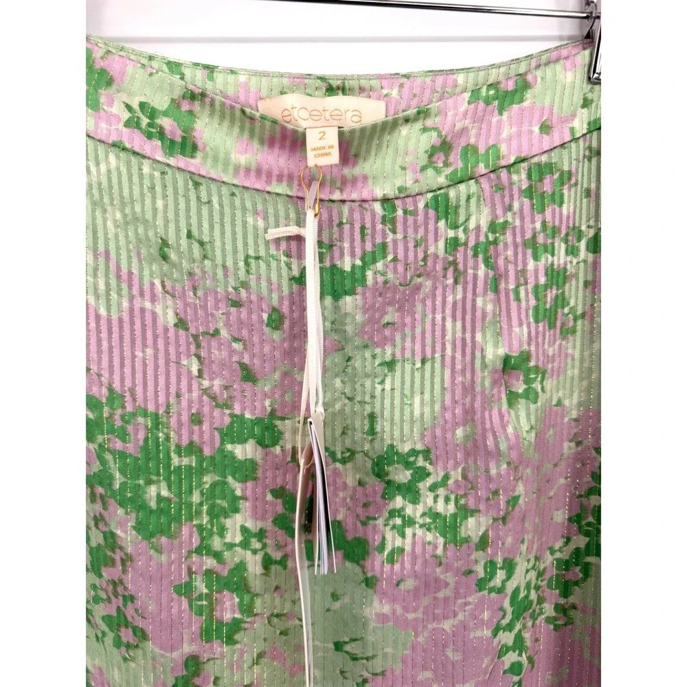 Stunning Etcetera Forget Me Not Silk Floral‎ Metallic Pleated Maxi Skirt Size 2